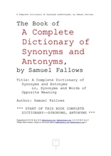 사무엘팔로의 동의어및반의어 완전사전.A Complete Dictionary of Synonyms andAntonyms, by Samuel Fallows