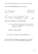 사랑과 우정 및 초기작품.Love And Freindship And Other Early Works,by Jane Austen