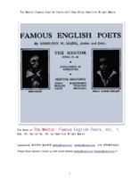 영국의 유명한 시인들.제1권.The Mentor:Famous English Poets,Vol1,Num.44,by Hamilton Wright Mabie