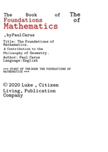 기하학의 철학에 기여하는 수학의 기초 책.The Book of The Foundations of Mathematics,A Contribution to