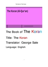 코란, 모하메드의 알코란.이슬람교의 경전經典. The Book of The Koran ,Translated into English BY GEORG