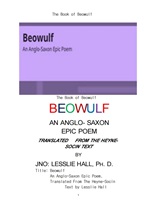 베오울프, 앵글로섹슨 서사시.The Book of Beowulf ,An Anglo-Saxon Epic Poem.by LESSLIE HALL.